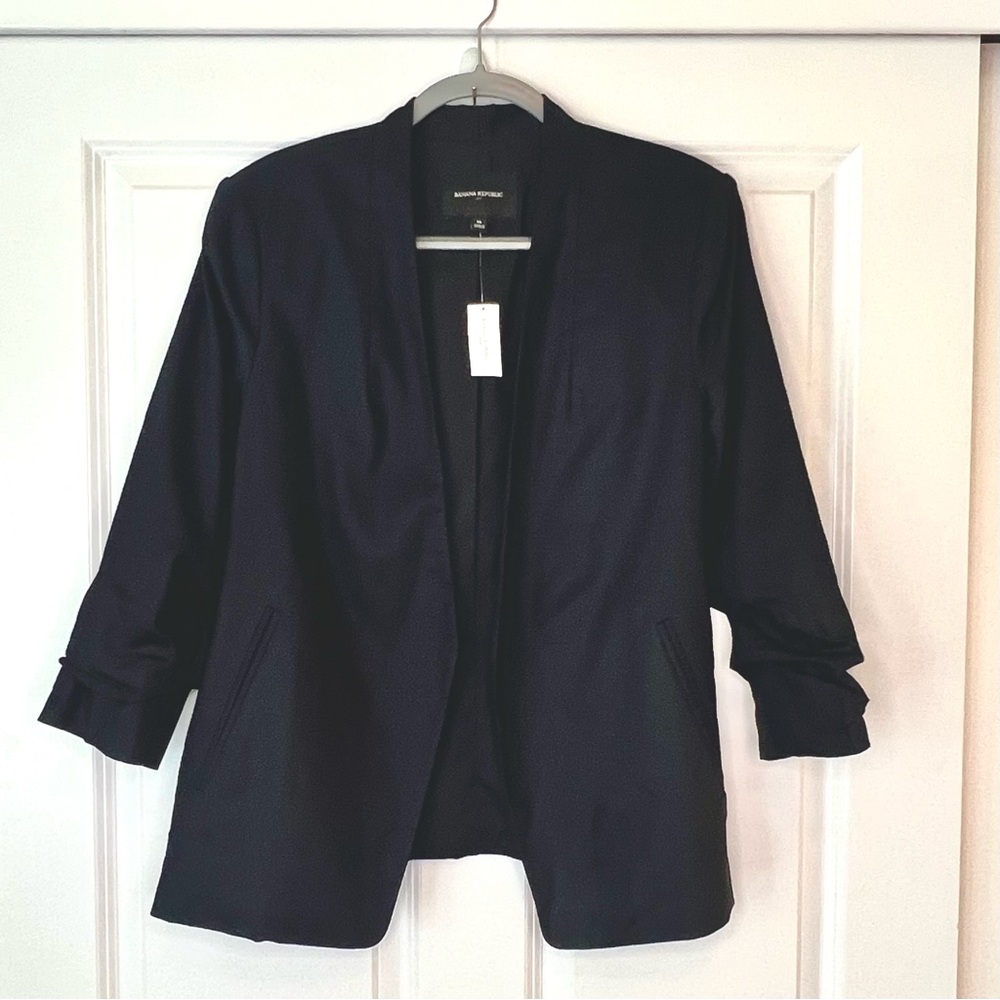 Banana Republic LINEN-COTTON BLAZER black size 16 Ruched sleeve, open front